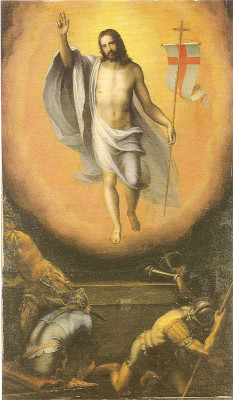 Marcello Venusti 1512 –1579. Cristo risorgente con lo stendardo dei XC Pacifici. “Pinacoteca civica” Comune di Forlì. Cartolina illustrata. Raccolta privata.
