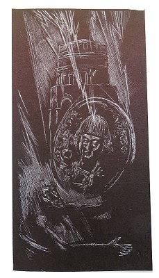 “Il Re Teodorico e la Leggenda del Mausoleo”. Acquaforte a 1 lastra di Angelo Ranzi. 1979. Raccolta privata.