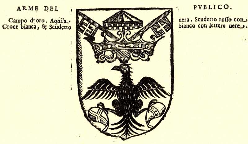 "Arme del Publico" cioè stemma del Comune. Immagine tratta da Supplemento Istorico della Città di Forlì di Sigismondo Marchesi. 1678.