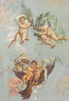 Stemma del Comune di Forlì "smontato" dagli angeli. Soffitto della sala del Bibiena. (sala del Consiglio comunale).