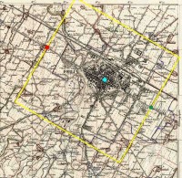 La Cerchia. Antica opera idraulica e amministrativa del territorio forlivese. Stralcio di mappa IGM, elaborazione grafica Forlipedia.