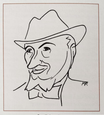 Il maestro Guglielmo Zuelli in una illustrazione di Michele Raffaelli.
